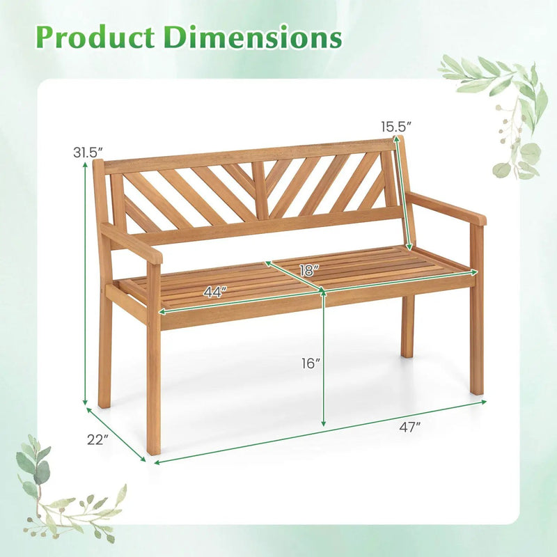 2-Person Patio Acacia Wood Garden Chair with Armrests and Backrest for Porch by DirectDeals