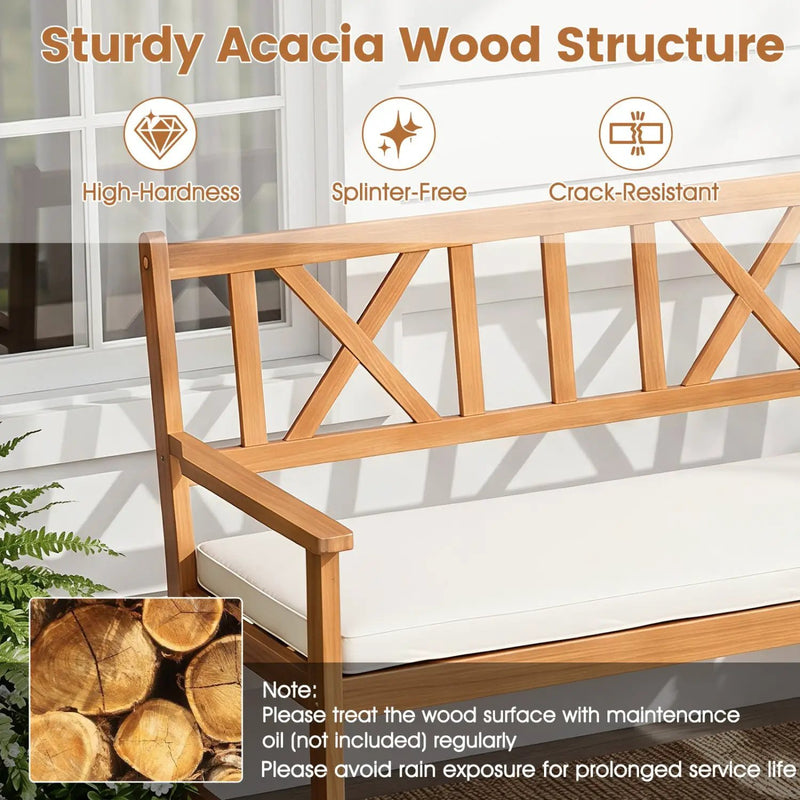 2-Person Acacia Wood Garden Bench with Removable Cushion by DirectDeals