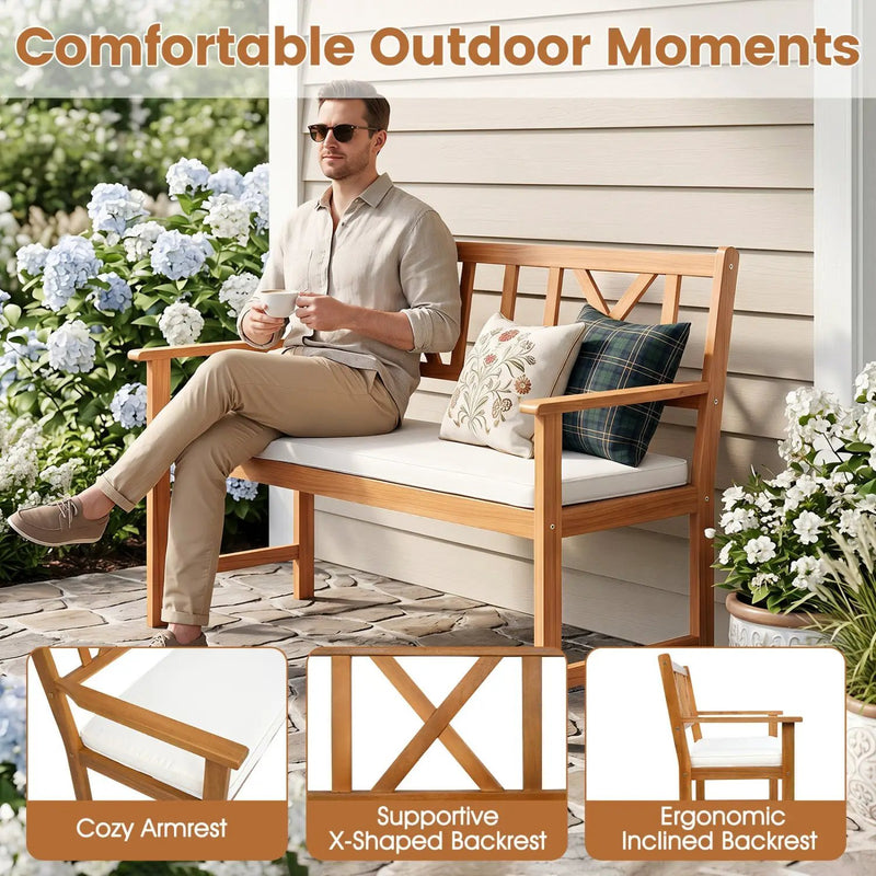 2-Person Acacia Wood Garden Bench with Removable Cushion by DirectDeals