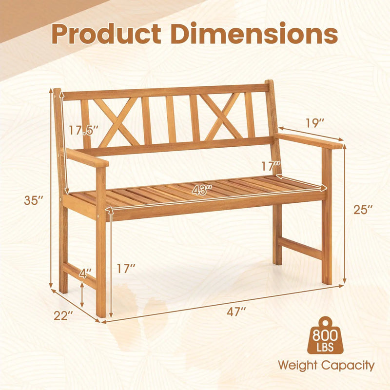 2-Person Acacia Wood Garden Bench with X-Shaped Backrest by DirectDeals