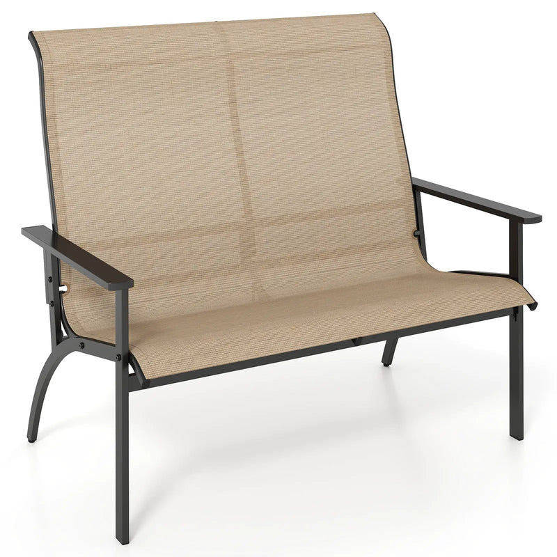 2-Person Patio Garden Bench with High Back and Armrests-Coffee by DirectDeals