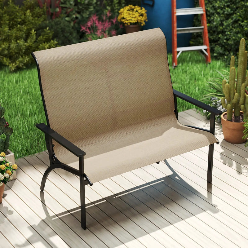 2-Person Patio Garden Bench with High Back and Armrests-Coffee by DirectDeals