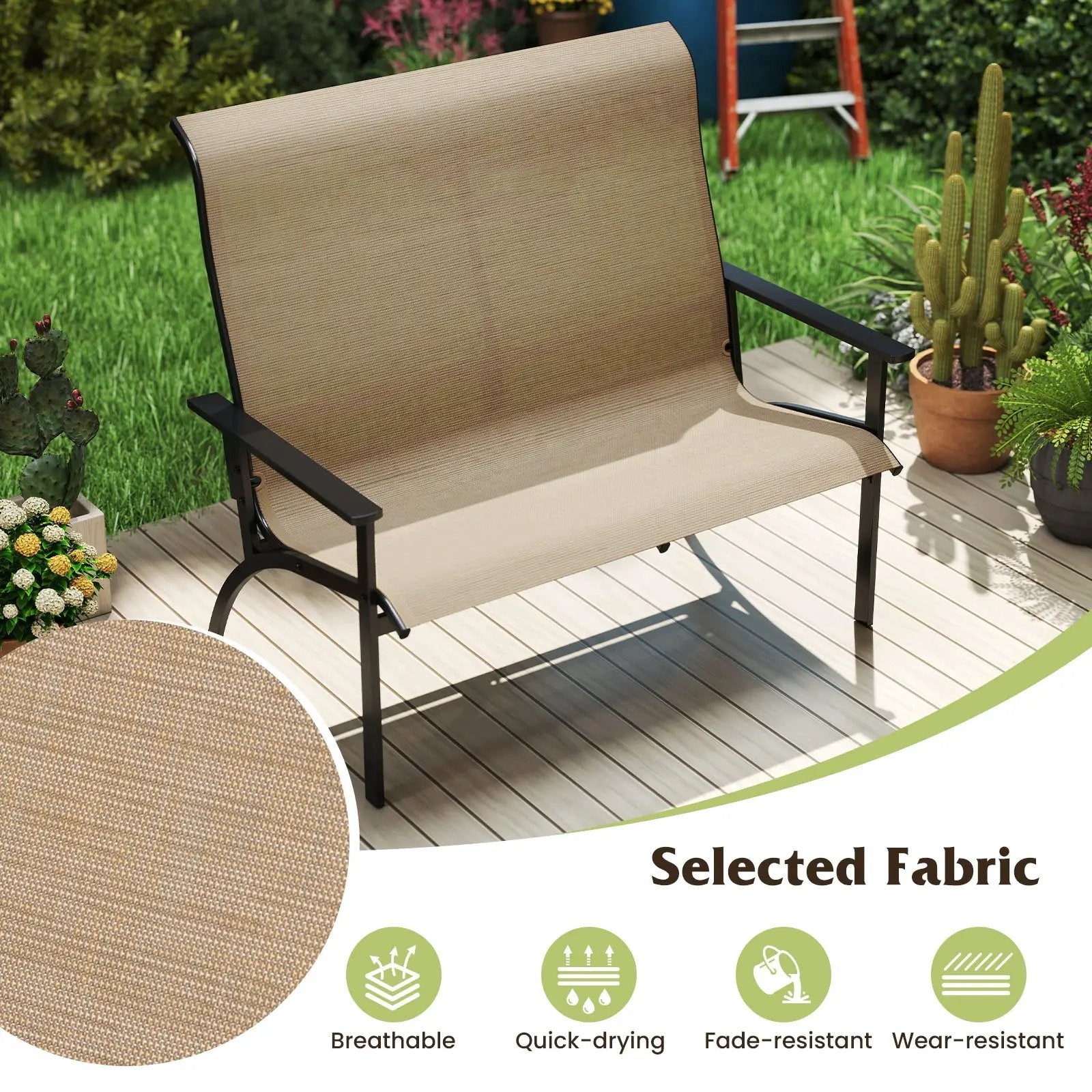 2-Person Patio Garden Bench with High Back and Armrests-Coffee by DirectDeals