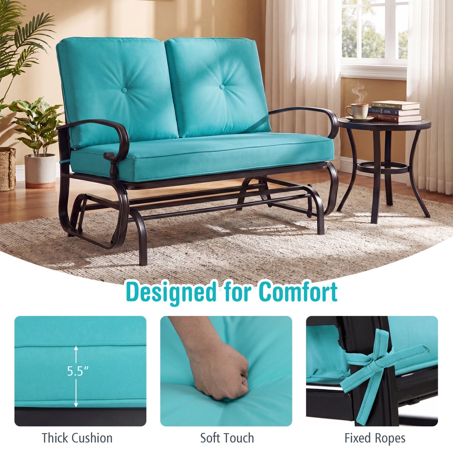 2-Seat Outdoor Swing Glider Chair with Cushions by DirectDeals