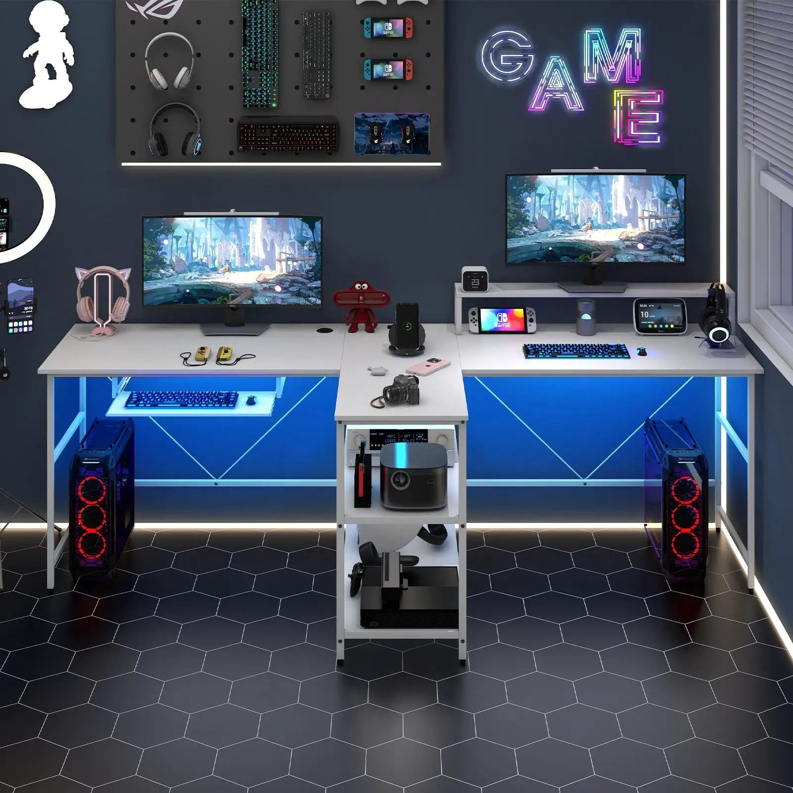 2-Person Reversible Computer Desk Long Office Desk with LED Lights by DirectDeals