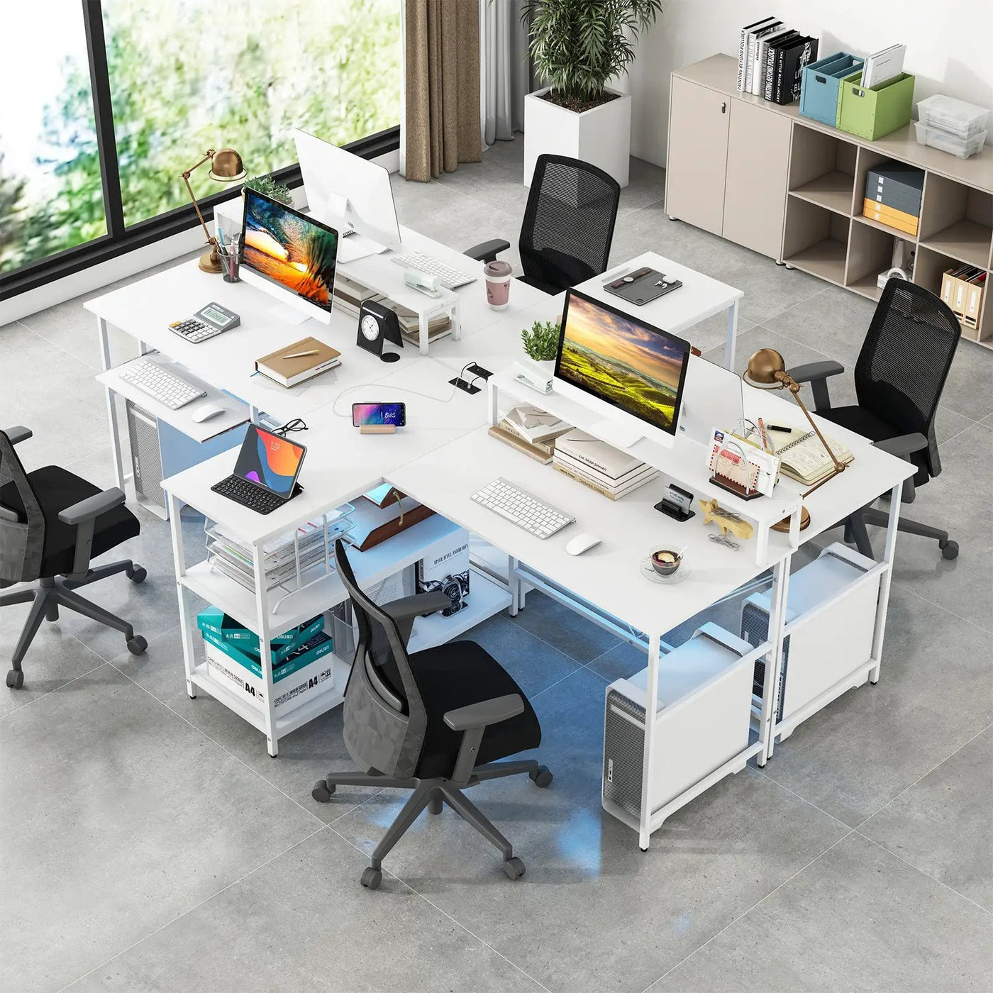 2-Person Reversible Computer Desk Long Office Desk with LED Lights by DirectDeals