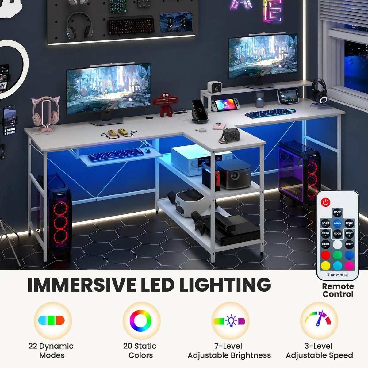 2-Person Reversible Computer Desk Long Office Desk with LED Lights by DirectDeals