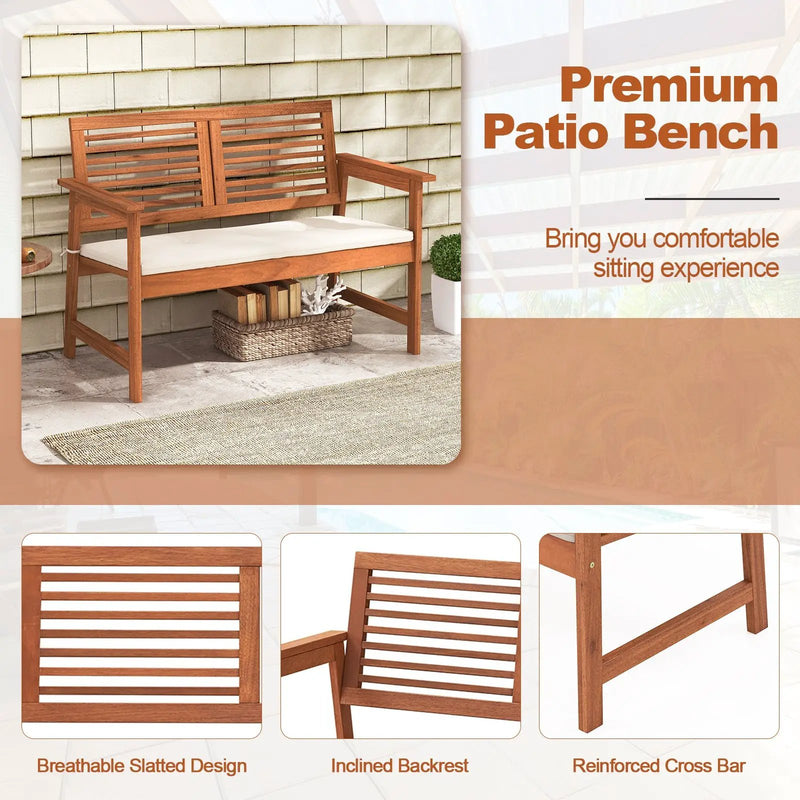 2-Person Solid Wood Patio Bench with Backrest and Cushion by DirectDeals