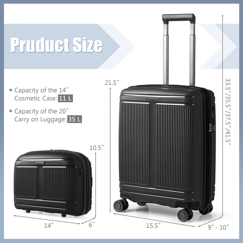 2-Piece Luggage Set 20 Inch Carry-on Suitcase and 14 Inch Cosmetic Case by DirectDeals