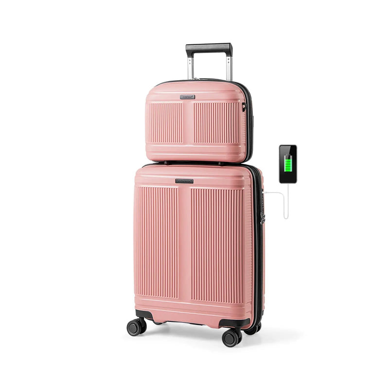 2-Piece Luggage Set 20 Inch Carry-on Suitcase and 14 Inch Cosmetic Case by DirectDeals