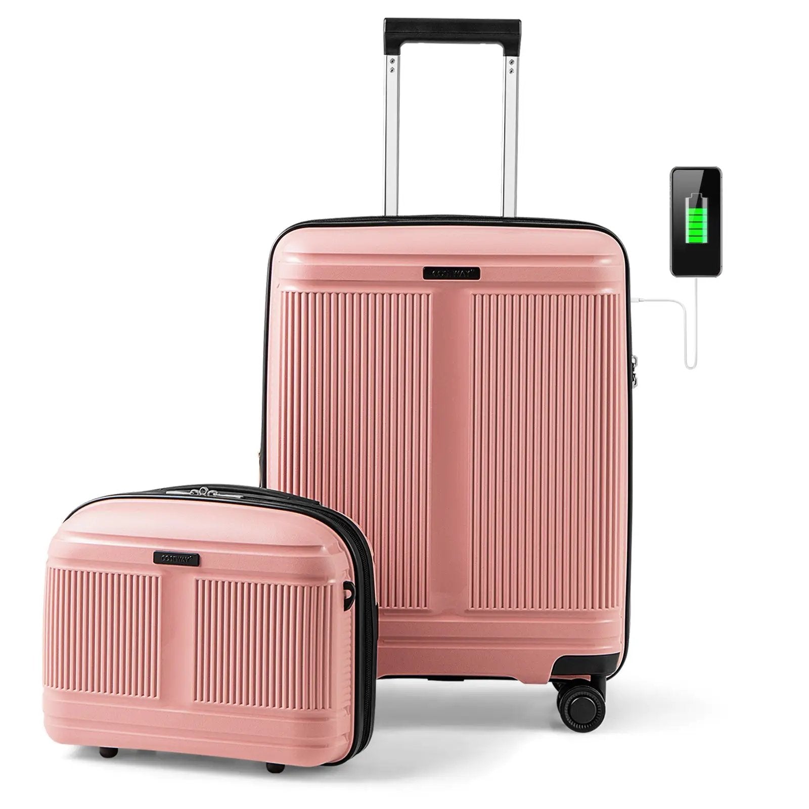 2-Piece Luggage Set 20 Inch Carry-on Suitcase and 14 Inch Cosmetic Case by DirectDeals