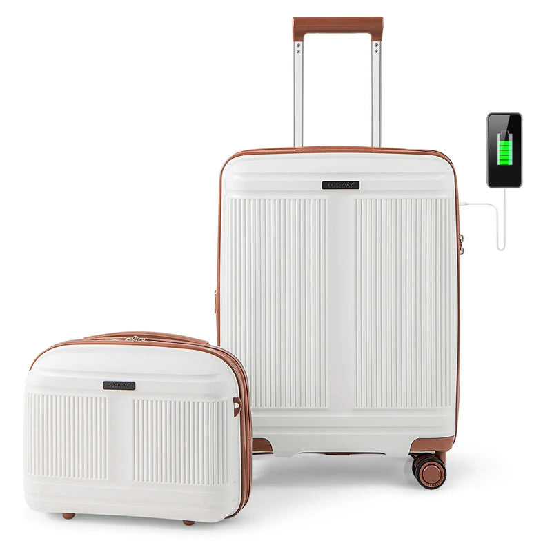 2-Piece Luggage Set 20 Inch Carry-on Suitcase and 14 Inch Cosmetic Case by DirectDeals