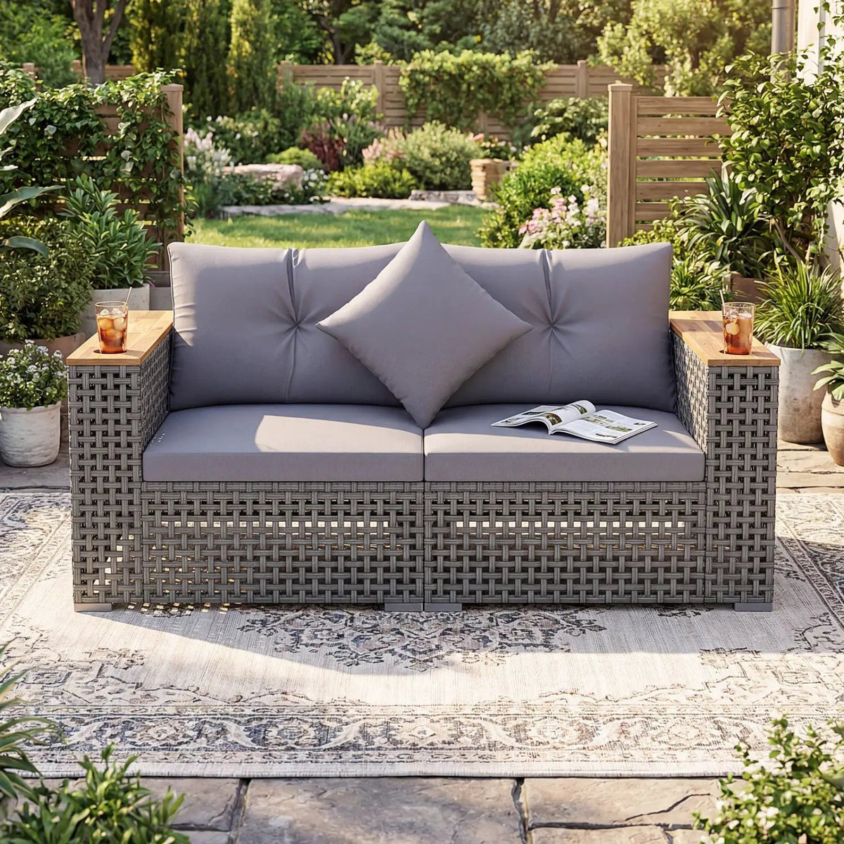 2-Piece Patio Corner Sofa Set with Thick Cushions by DirectDeals