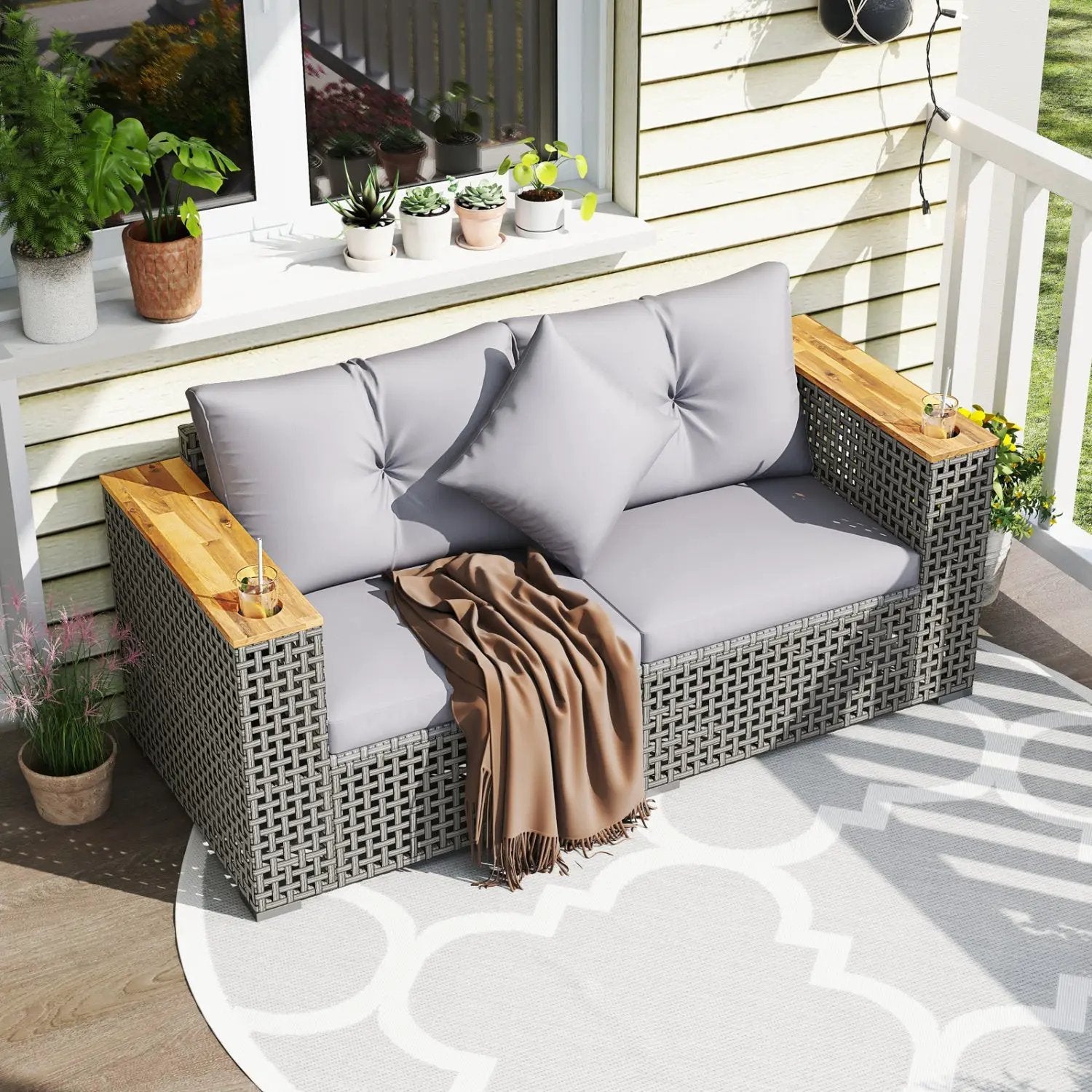 2-Piece Patio Corner Sofa Set with Thick Cushions by DirectDeals