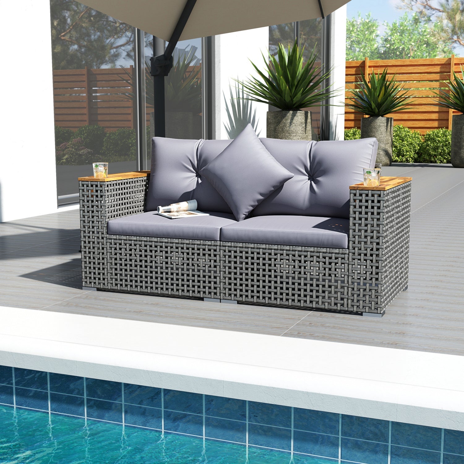 2-Piece Patio Corner Sofa Set with Thick Cushions by DirectDeals