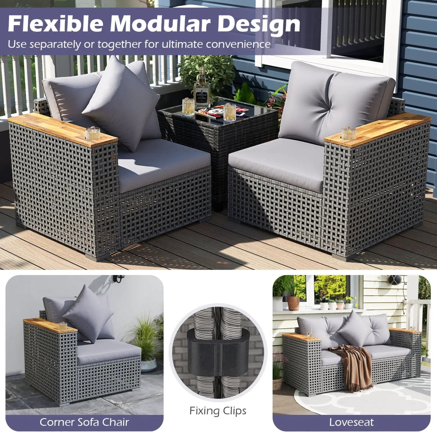2-Piece Patio Corner Sofa Set with Thick Cushions by DirectDeals