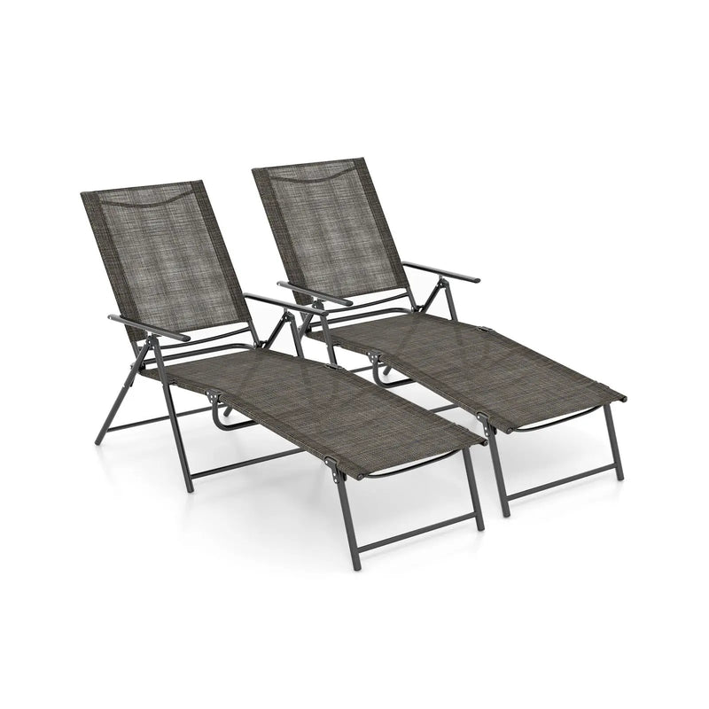 2 Piece Patio Folding Chaise Lounge Chairs Recliner with 6-Level Backrest by DirectDeals