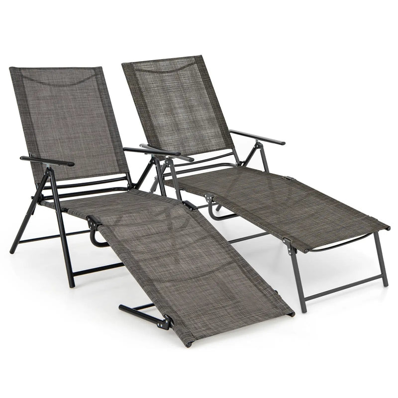 2 Piece Patio Folding Chaise Lounge Chairs Recliner with 6-Level Backrest by DirectDeals
