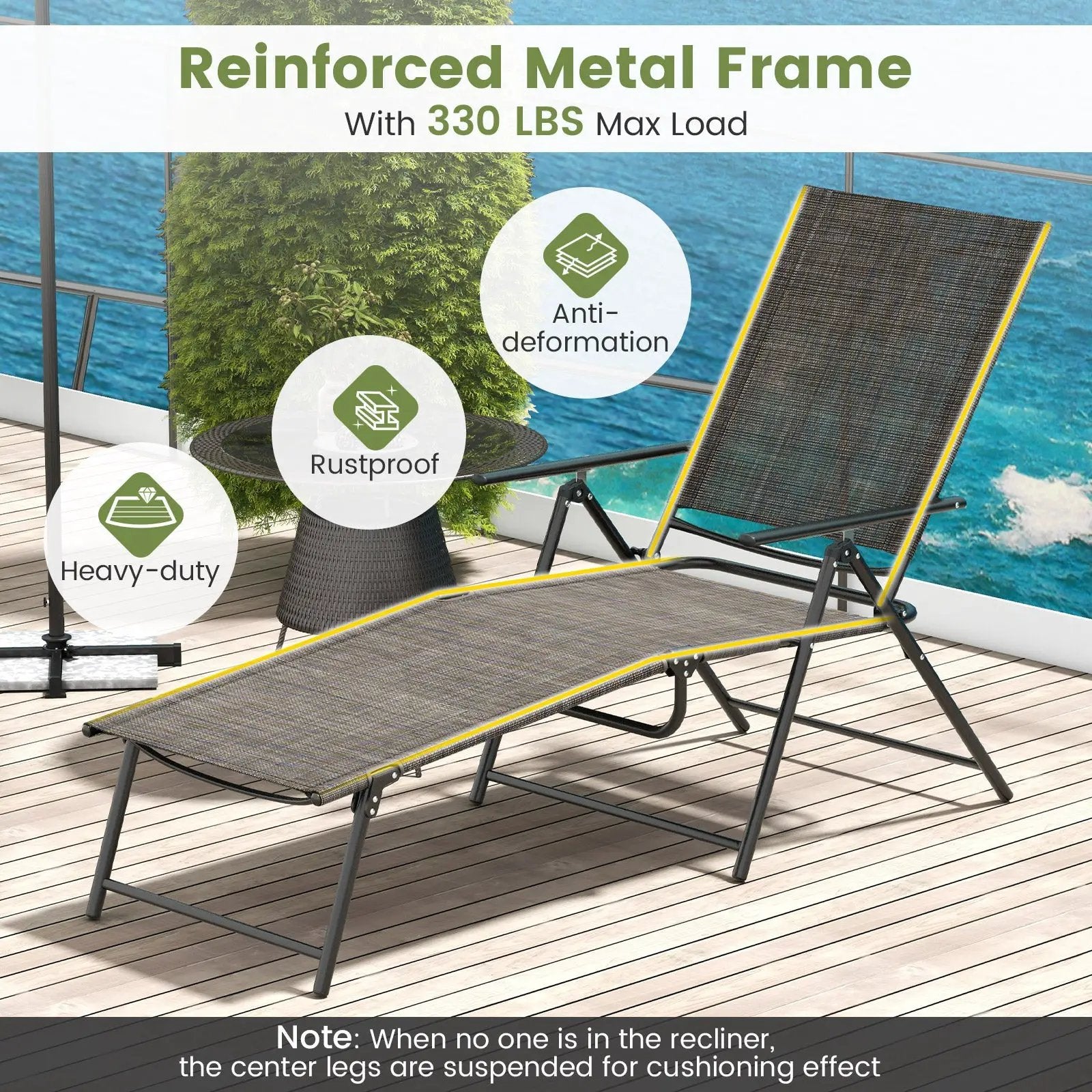 2 Piece Patio Folding Chaise Lounge Chairs Recliner with 6-Level Backrest by DirectDeals