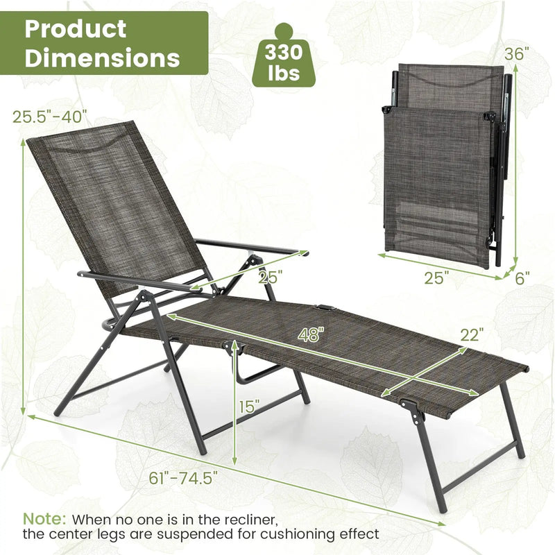 2 Piece Patio Folding Chaise Lounge Chairs Recliner with 6-Level Backrest by DirectDeals