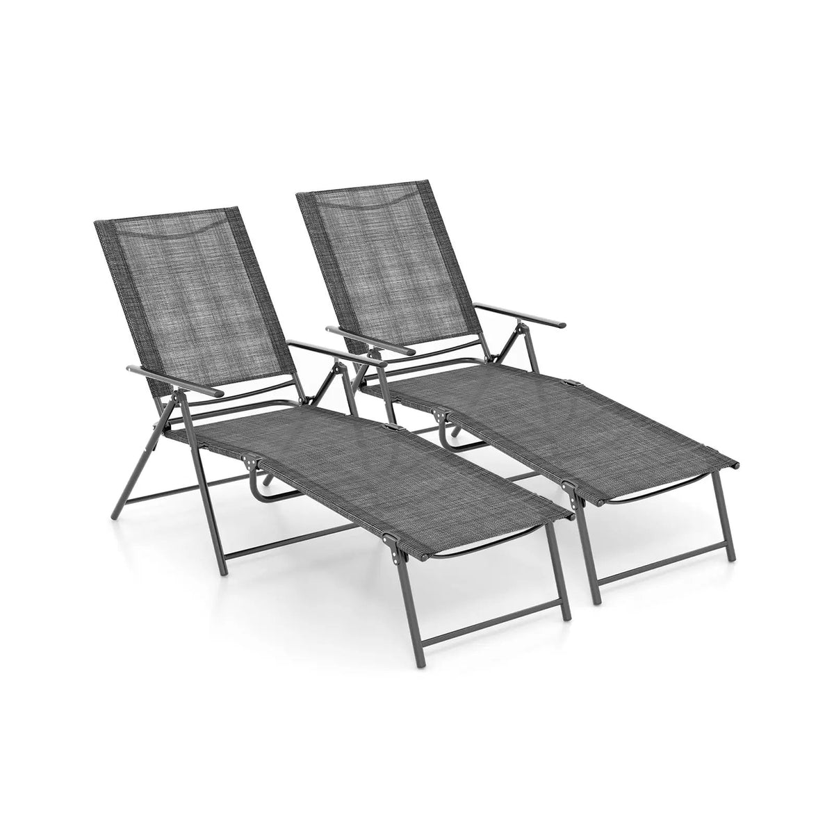 2 Piece Patio Folding Chaise Lounge Chairs Recliner with 6-Level Backrest by DirectDeals