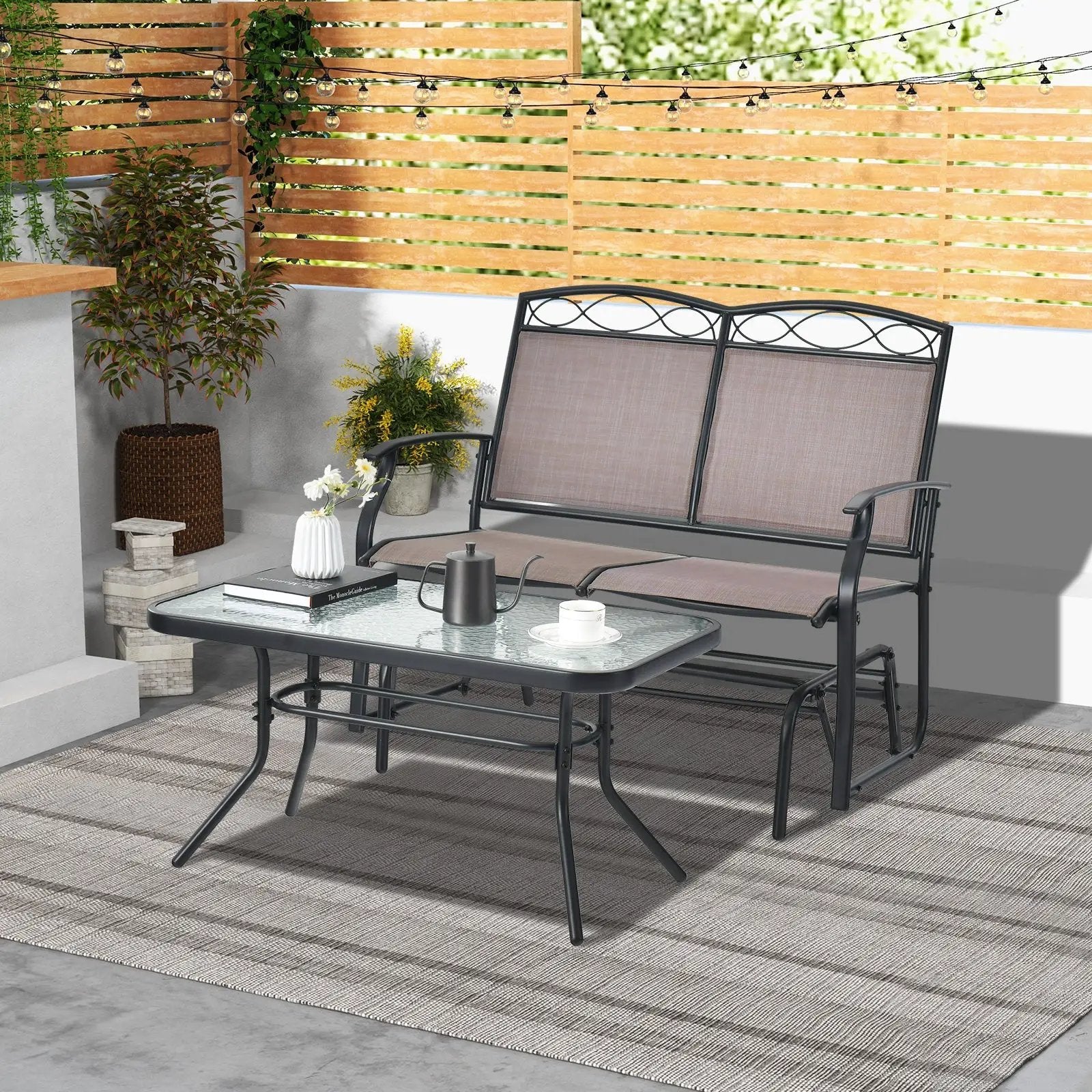 Outdoor Gliding Loveseat Chair with Tempered Glass Coffee Table-2 Pieces by DirectDeals