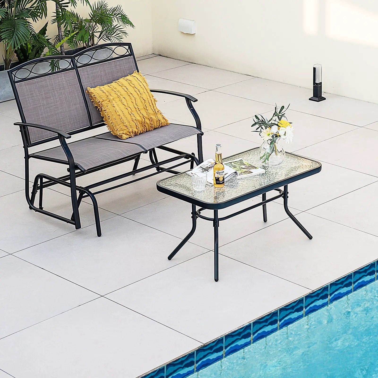 Outdoor Gliding Loveseat Chair with Tempered Glass Coffee Table-2 Pieces by DirectDeals