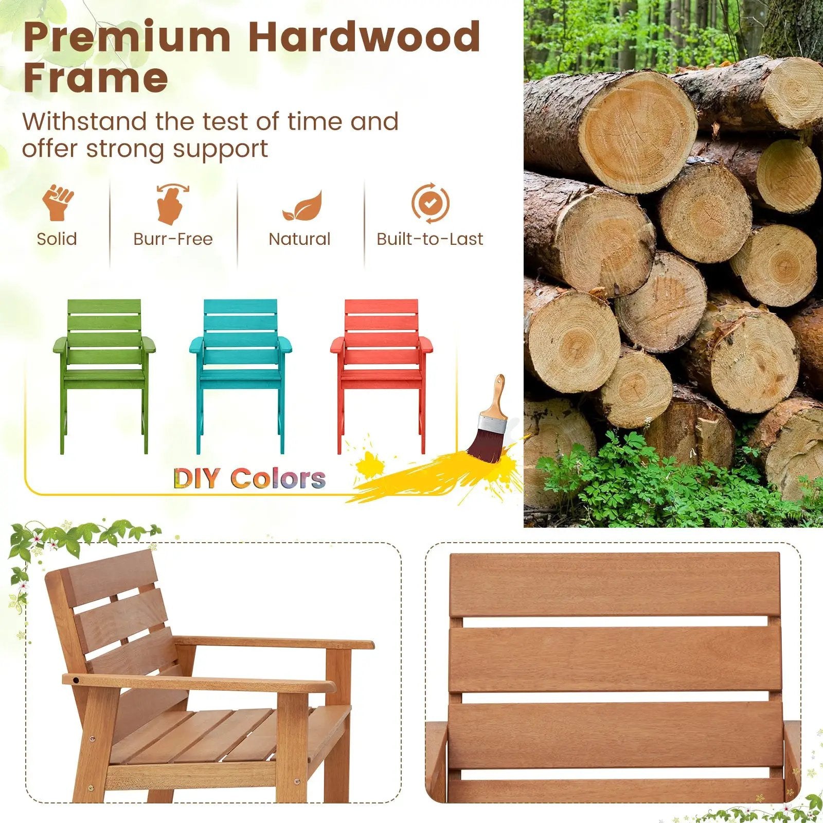 2 Piece Patio Hardwood Chair with Slatted Seat and Inclined Backrest by DirectDeals