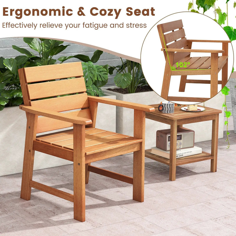 2 Piece Patio Hardwood Chair with Slatted Seat and Inclined Backrest by DirectDeals