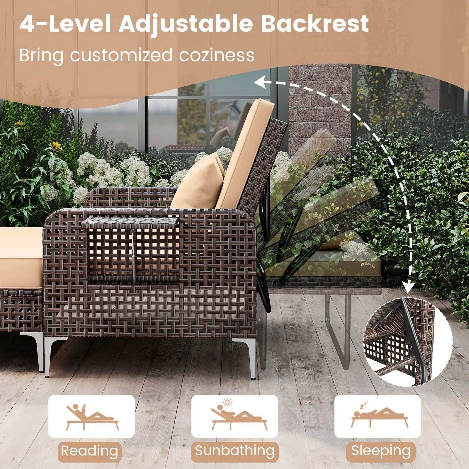 2 Piece Patio Rattan Daybed Wicker Loveseat and Ottoman with Adjustable Backrest by DirectDeals
