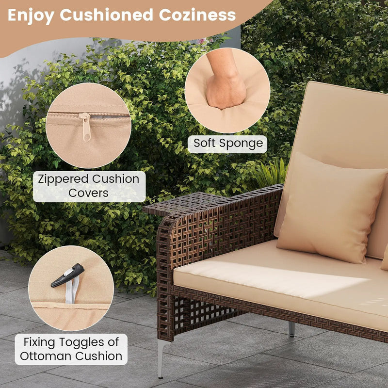 2 Piece Patio Rattan Daybed Wicker Loveseat and Ottoman with Adjustable Backrest by DirectDeals