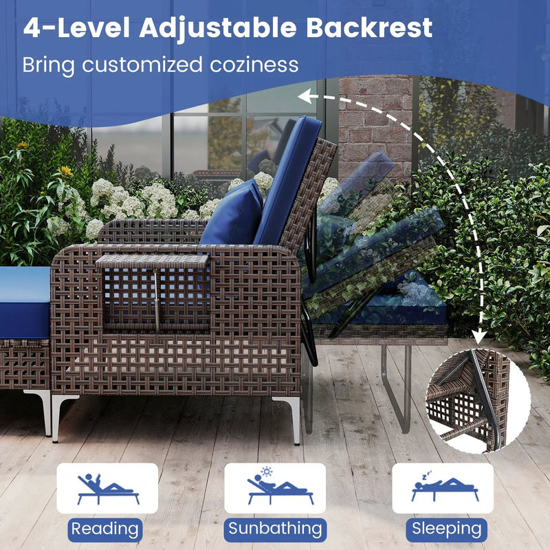 2 Piece Patio Rattan Daybed Wicker Loveseat and Ottoman with Adjustable Backrest by DirectDeals