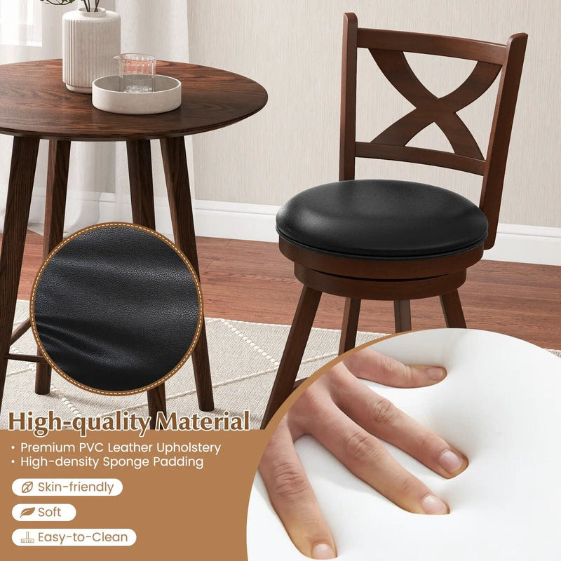 2 Pieces Classic Counter Height Swivel Bar Stool Set with X-shaped Open Back by DirectDeals