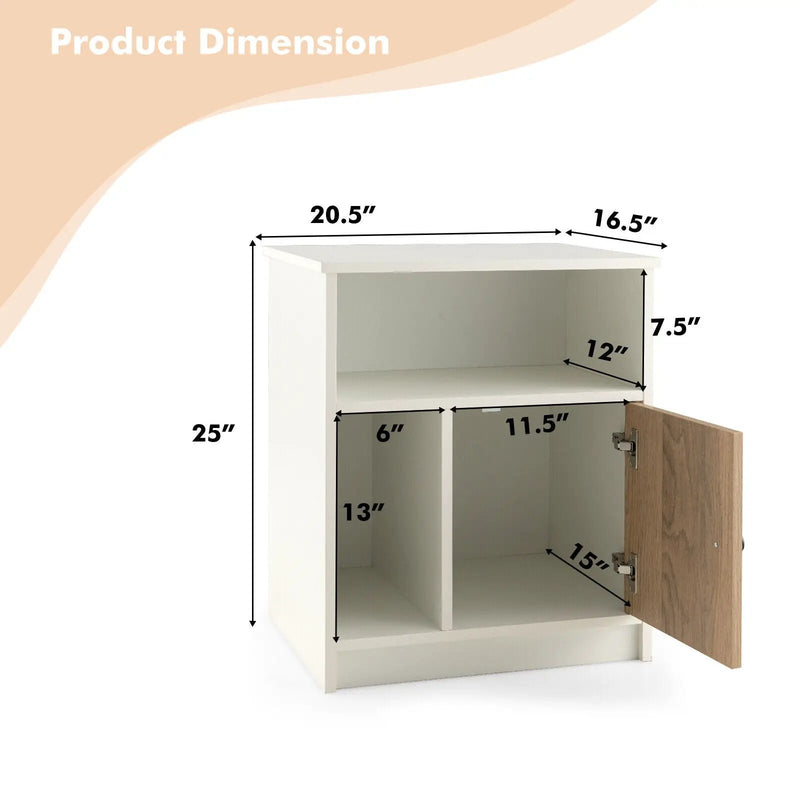 2 Pieces 25 Inch Tall Nightstands with Door and 2 Open Shelves-White by DirectDeals