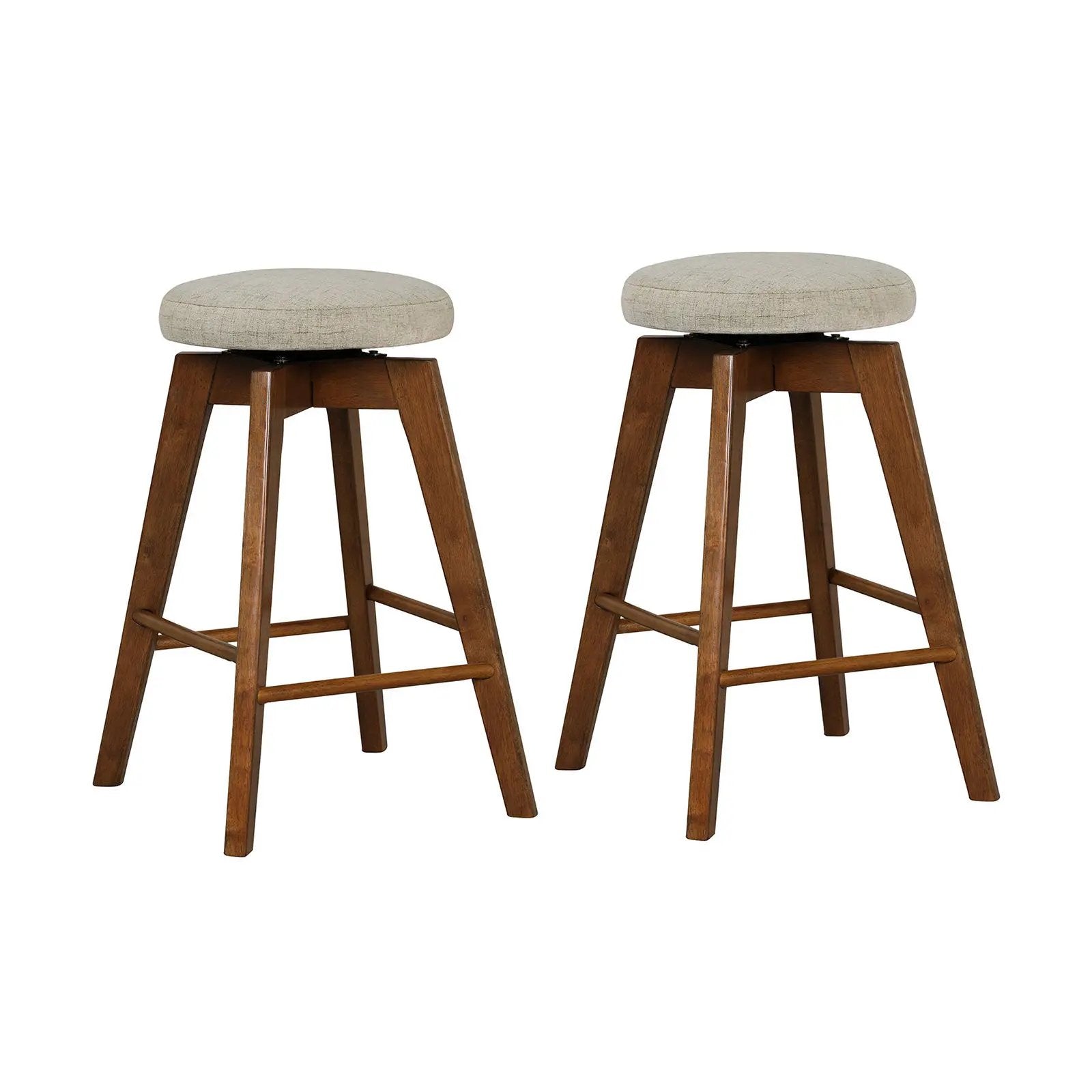 2 Pieces 26 Inch Backless Swivel Barstools with Linen Fabric Seat-Beige by DirectDeals