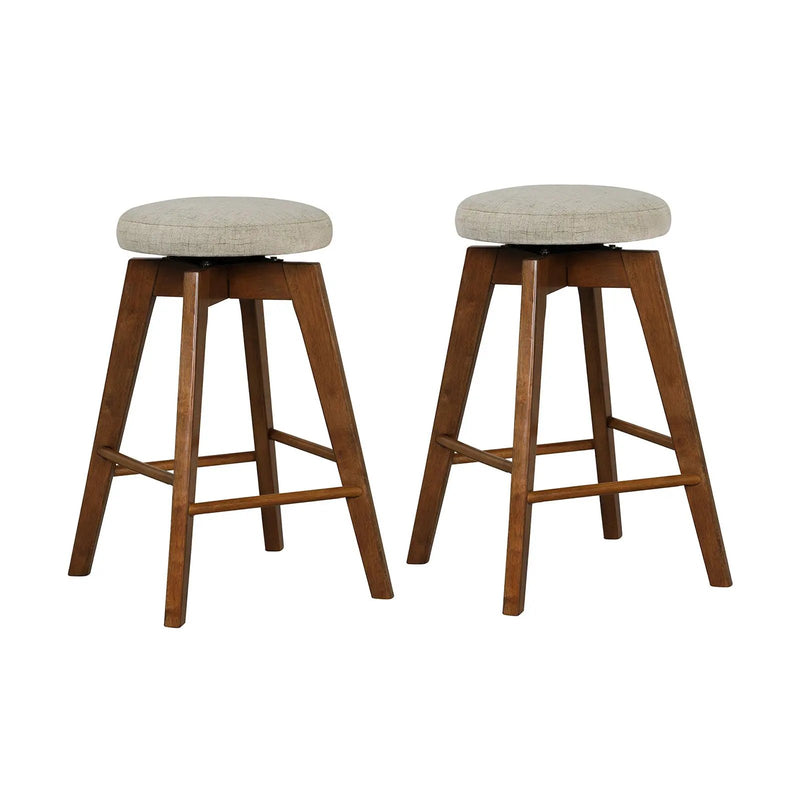 2 Pieces 26 Inch Backless Swivel Barstools with Linen Fabric Seat-Beige by DirectDeals