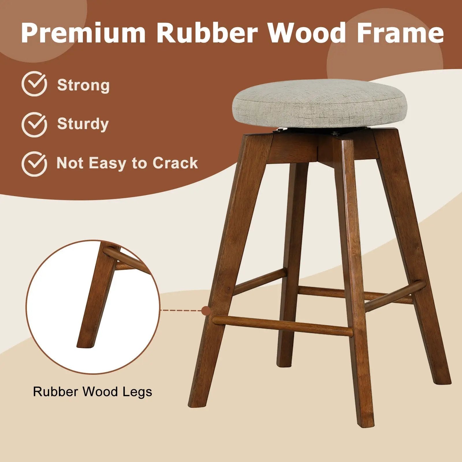2 Pieces 26 Inch Backless Swivel Barstools with Linen Fabric Seat-Beige by DirectDeals