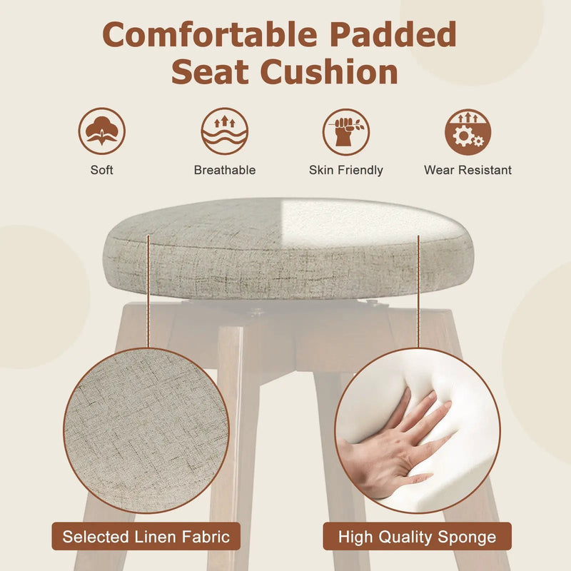 2 Pieces 26 Inch Backless Swivel Barstools with Linen Fabric Seat-Beige by DirectDeals