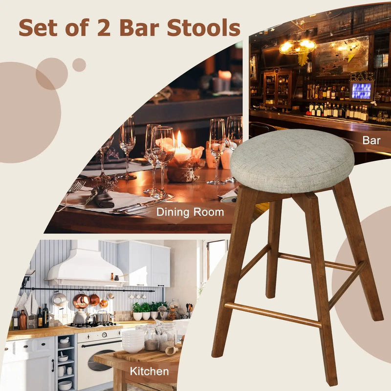 2 Pieces 26 Inch Backless Swivel Barstools with Linen Fabric Seat-Beige by DirectDeals