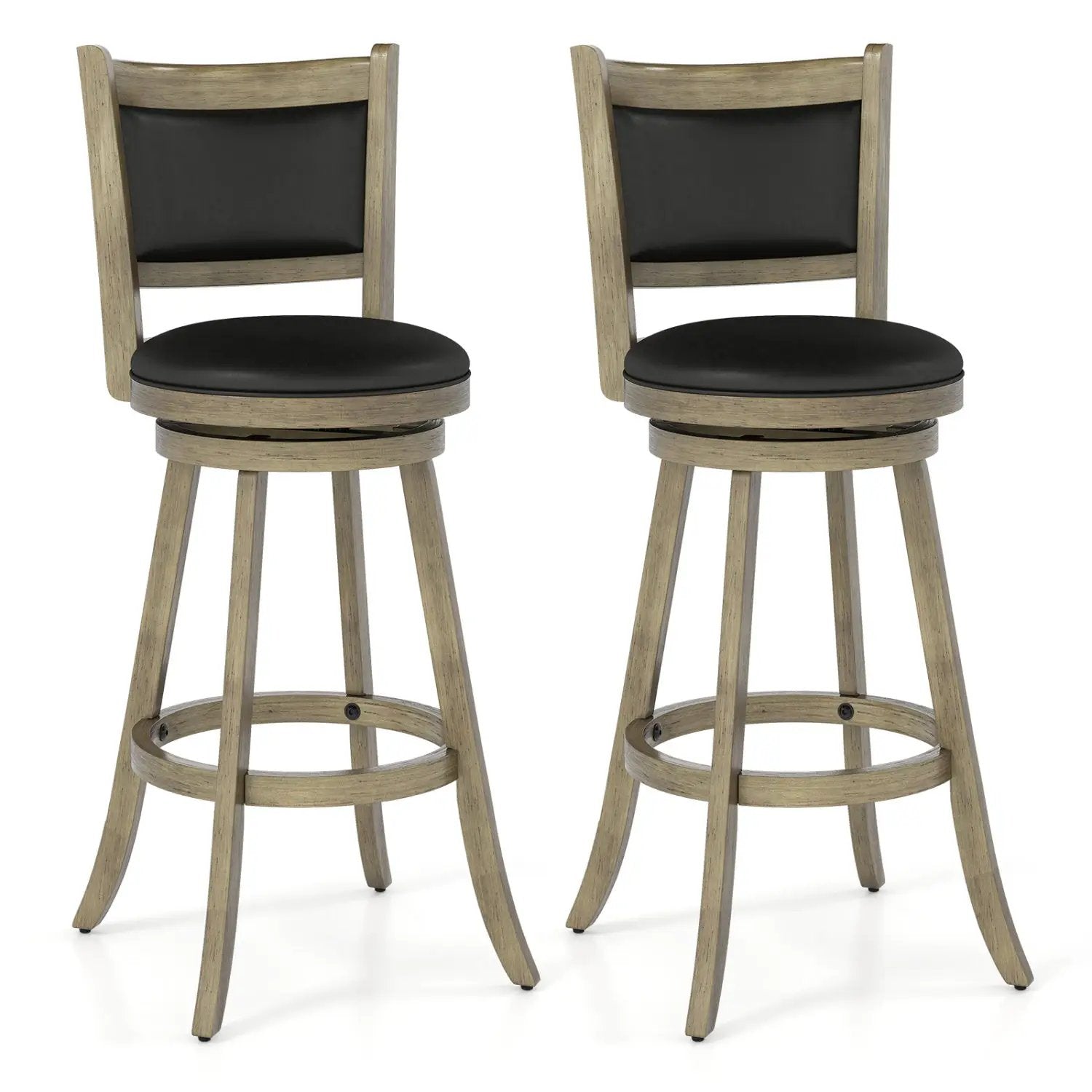 Set of 2 29 Inch Swivel Bar Height Stool Wood Dining Chair Barstool by DirectDeals