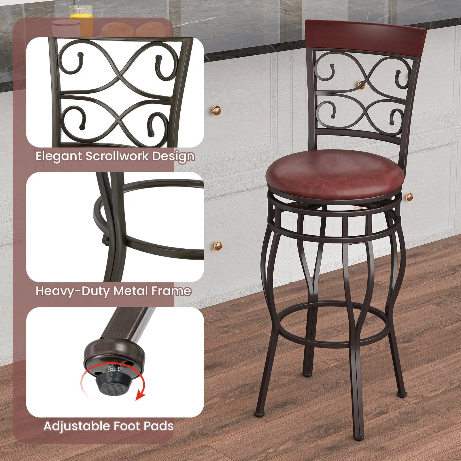 Set of 2 30 Inch Bar Stool with Backrest and Footrest by DirectDeals