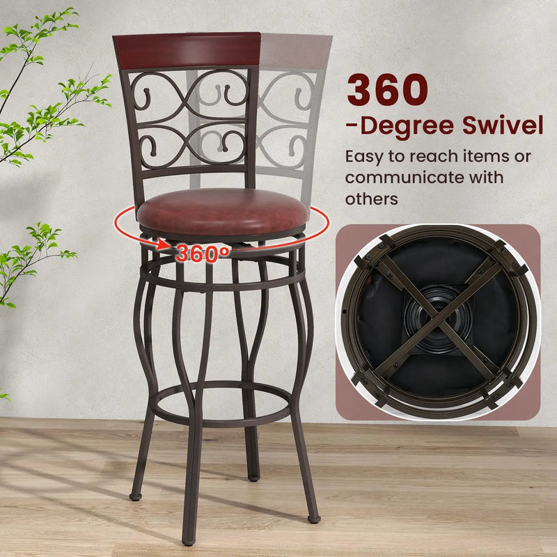 Set of 2 30 Inch Bar Stool with Backrest and Footrest by DirectDeals
