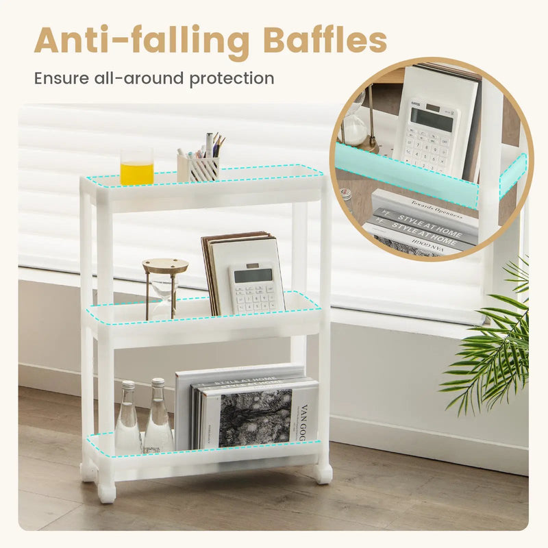 2 Pieces 3-Tier Slim Detachable Storage Cart with Drainage Holes and Wheels-White by DirectDeals
