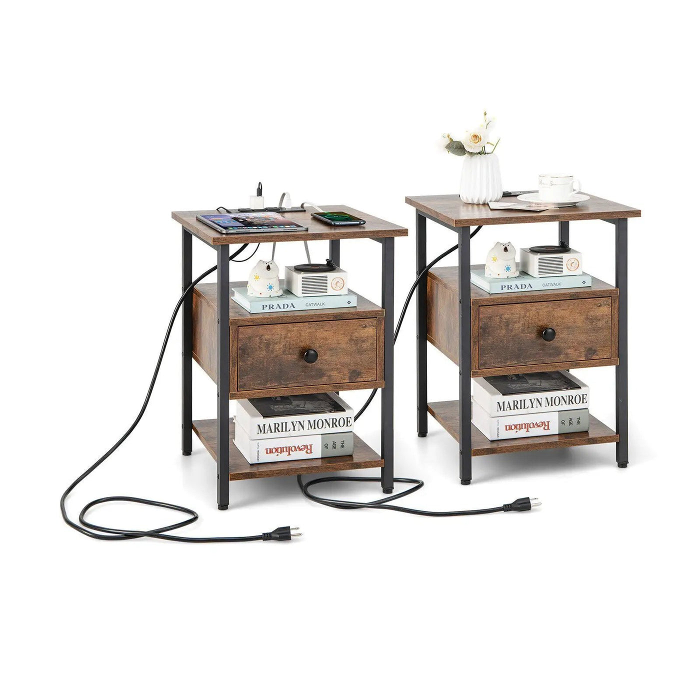 1/2 Pieces 3-Tier Nightstand with Charging Station and Drawer by DirectDeals