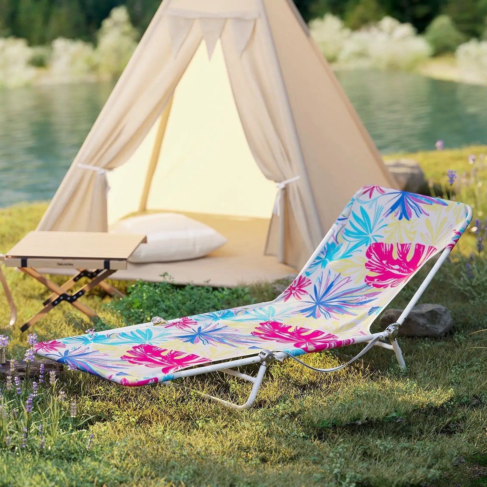 2 Pieces 5-position Lay Flat Beach Recliner with Carry Strap and Metal Frame by DirectDeals