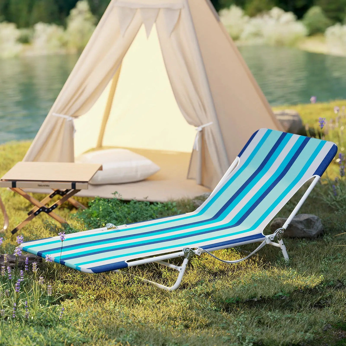 2 Pieces 5-position Lay Flat Beach Recliner with Carry Strap and Metal Frame by DirectDeals