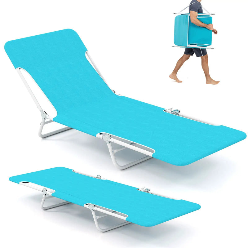 2 Pieces 5-position Lay Flat Beach Recliner with Carry Strap and Metal Frame by DirectDeals