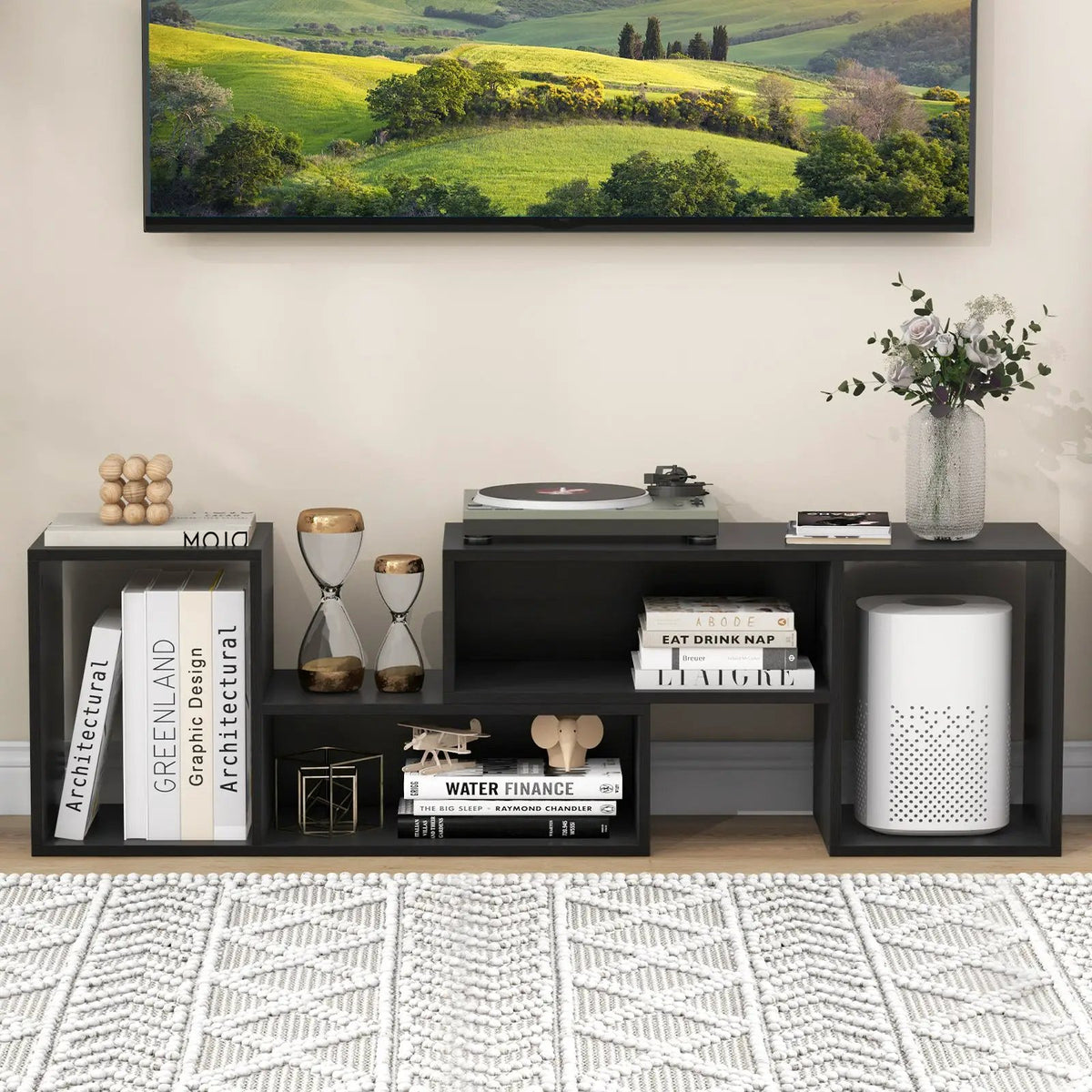 2 Pieces Adjustable TV Stand for TVs up to 55 Inch with Storage Cubes by DirectDeals