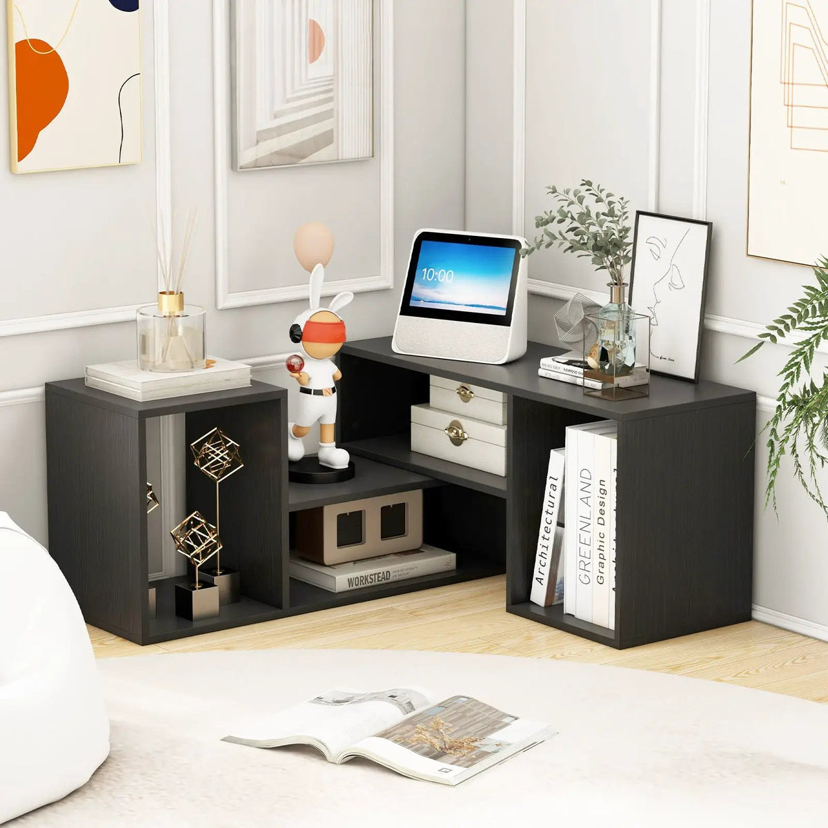 2 Pieces Adjustable TV Stand for TVs up to 55 Inch with Storage Cubes by DirectDeals