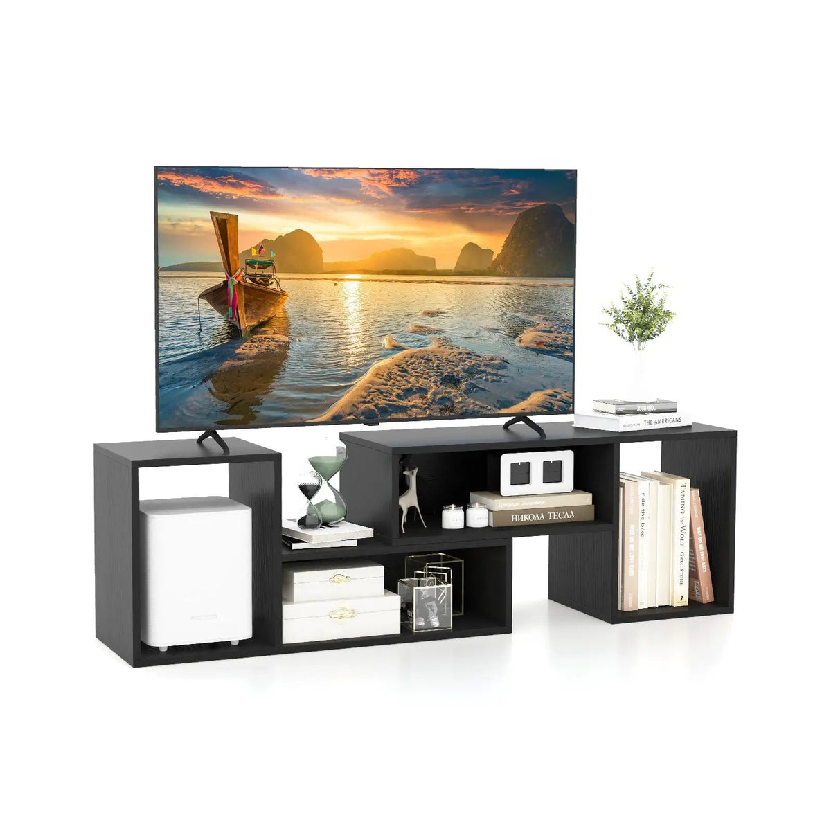 2 Pieces Adjustable TV Stand for TVs up to 55 Inch with Storage Cubes by DirectDeals